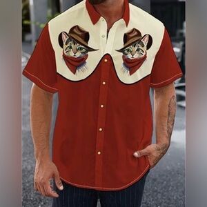 Men's western Cowboy Cat Casual Shirt size small